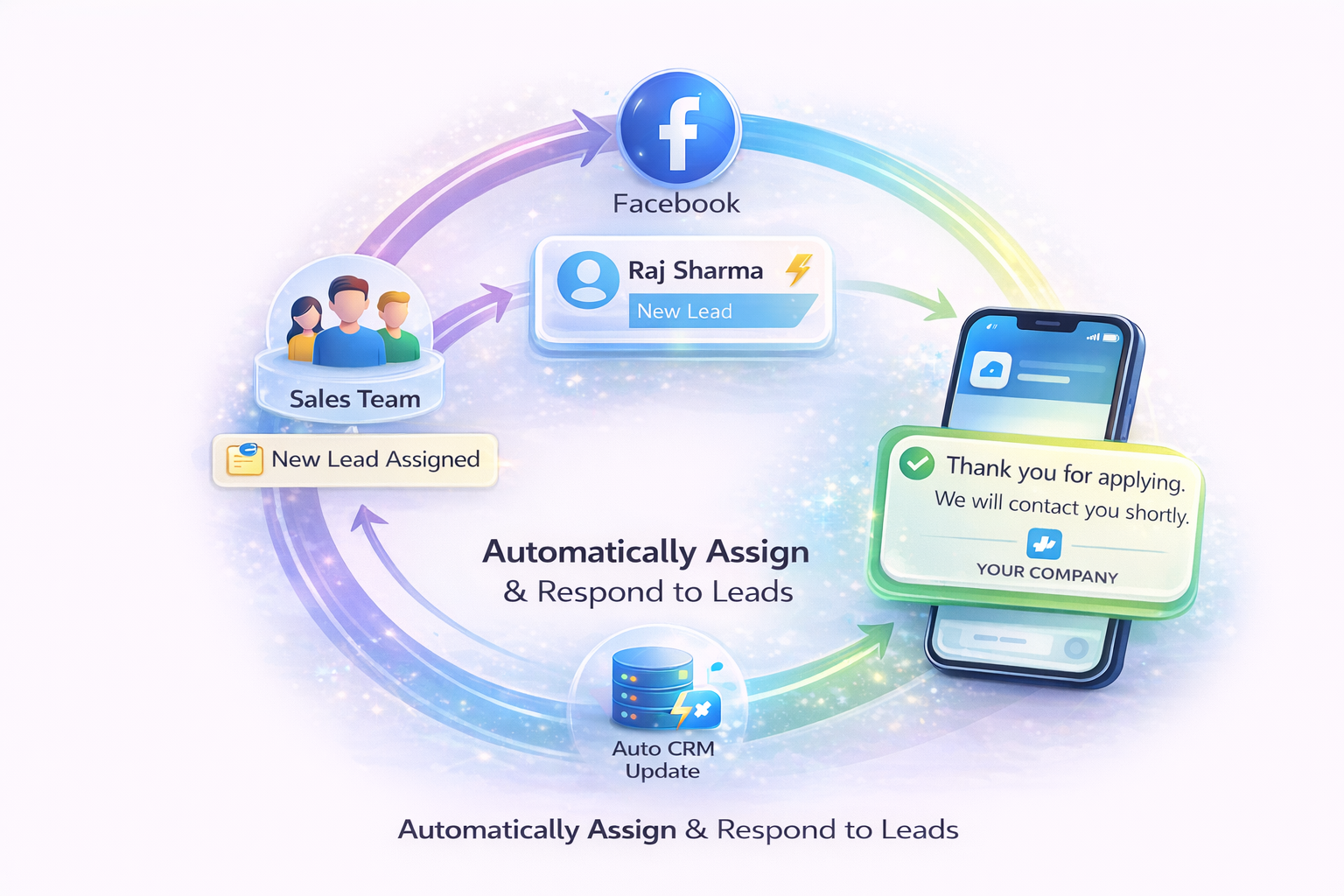 Dhiyo AI Labs lead automation flow: lead capture, instant WhatsApp, AI calling agent, qualification, CRM update